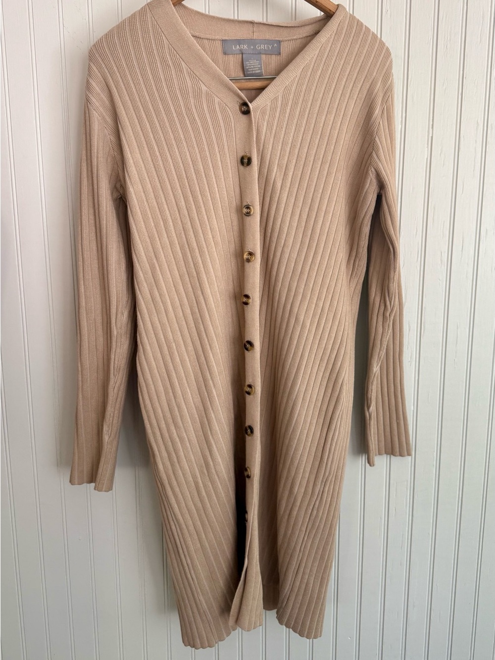 Lark and Grey Beige Ribbed Button-Front Sweater Dress Size L